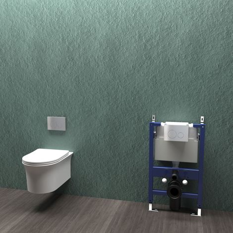 Bathroom 0.82M Low Height Concealed Cistern Frame & Rimless Wall Hung Toilet