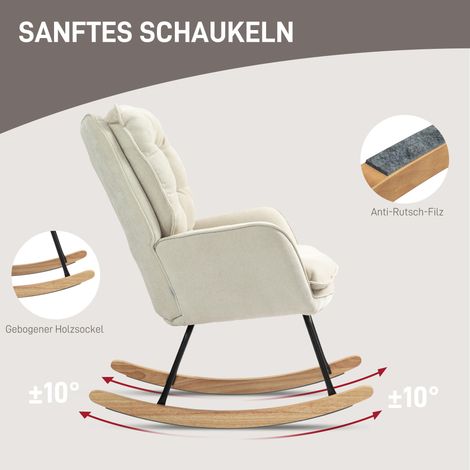 Fauteuil berçant à large assise, dossier surélevé, armature en hêtre, capacité 120 kg, teinte beige (1/4)