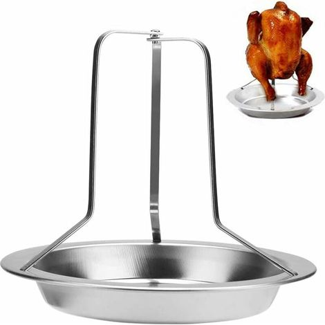 1 ensemble de support de rtissoire de poulet vertical en acier inoxydable canette de bière support vertical de poulet de rtissoire avec lèchefrite pour four (1/3)