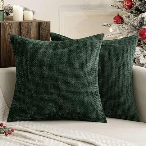 Dunkelgrüner Sofakissenbezug 45 x 45 cm, 2er-Set, dicker Chenille-Nadelstrick, ideal für Schlafzimmer oder Wohnzimmer (1/5)