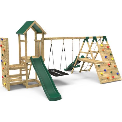 Wooden Climbing Frame with Swings, Climbing Walls and Slide - San Luis Green (1/5)