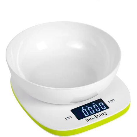 Báscula digital de cocina con bol de 5 kg y pantalla LCD verde retroiluminada