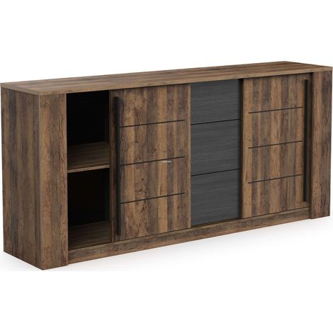 Aparador Salón Mónaco Con Almacenaje Roble Saloon Y Negro Estructurado 206 cm (1/5)