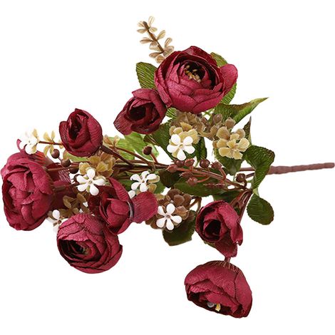 Fleurs De Camélia Artificielles En Soie Rouge Vin - Décoration Mariage Et Maison - Réalistes Pour Vase - Lot De 1 (1/2)