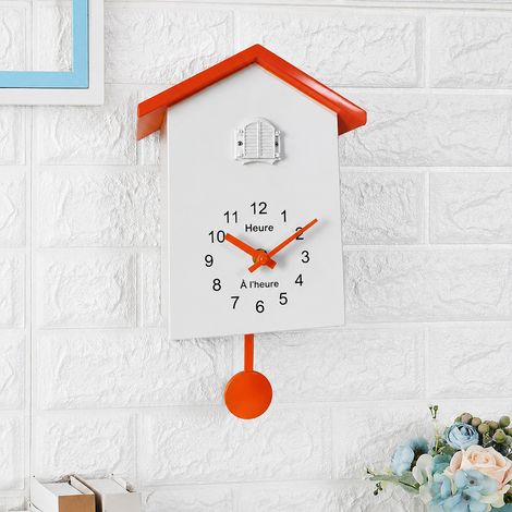 Horloge murale coucou style nordique carillon horaire oiseau modèle T60 toit orange t60 réf 1783 970 g – Livraison gratuite
