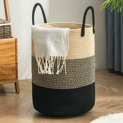 Noir Panier à Linge Coton Pliable Sac Linge Sale Grande Capacité avec Poignée Corbeille a Linge (1/5)