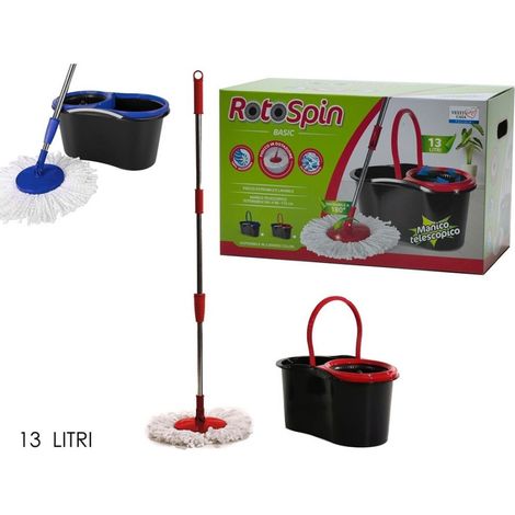 Trade Shop - SECCHIO MOCIO ROTO SPIN ROTANTE DOPPIA ROTAZIONE MANICO TELESCOPICO CESTELLO 13LT - (1/4)