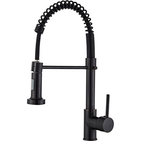 Grifo de cocina con rociador giratorio, XU, grifo de cocina con resorte y caño de 360° y 2 modos (negro) - KZQ (1/4)
