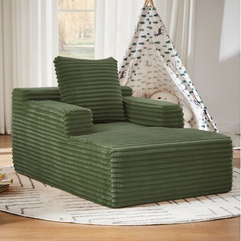 Chaise longue convertible 117x81x50 cm verde, sin montaje, tejido acanalado, 1 plaza MEUBLIV (1/5)