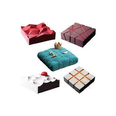 Quadratische 3D-Mousse-Kuchenform, hitzebeständig, lebensmittelechtes Silikon, perfekt zum Backen eleganter Kuchen, leicht zu lösen, antihaftbeschichtet, 19,5 x 18,5 x 6 cm