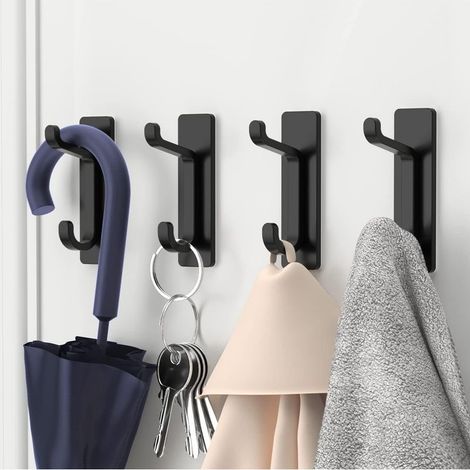 Adhesive Coat Hooks, No Drilling, Black, Pack of 5 (1/5)