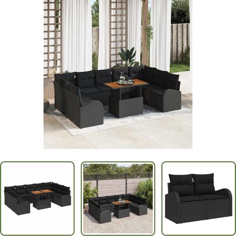Gartenmöbel - Garten-Sofa-Set mit Speicher 10 pcs Schwarz Poly Rattan (1/5)