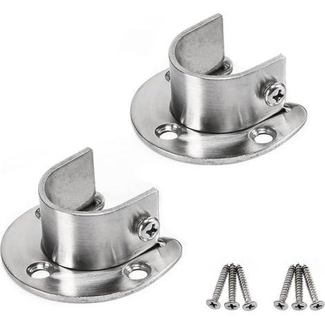 25mm Acier Inoxydable Fixation Murale U-Shape Clothes Pole Holder, Flanged Pole Socket (Deux Pièces)
