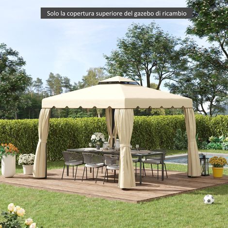 Toldo de repuesto para cenador de jardín de 3x3 m con techo de dos niveles, en poliéster beige. (1/5)
