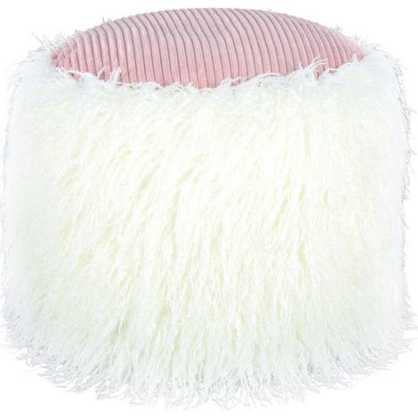 Pouf Rond Imitation Fourrure "Bobtail" 45cm Blanc (1/3)
