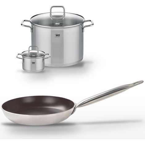 Lot Poêle 32cm & 2 Faitouts 14/26cm Elo Bistro Line (1/4)