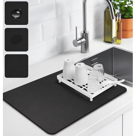 Abtropfmatte für Geschirr – Küchentrockenmatte – Zum Trocknen von Geschirr – Schnelle Wasseraufnahme – 60 x 40 cm – Schwarz (1/5)