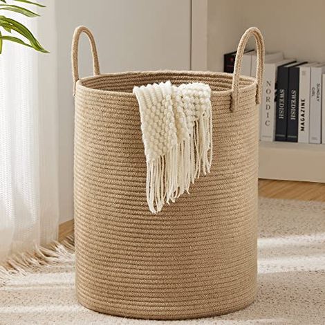 Panier à linge en corde de jute, hauteur 58 mètres, panier pour bébé, grand rangement pour couvertures en jute pour la chambre. (1/5)