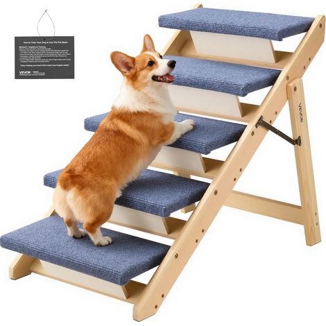 Accès facile escalier pour chien 5 marches en bois, pliable et antidérapant, pour chats et chiens (1/5)