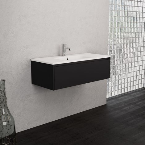 Inda - Mobile bagno 100 cm Nero opaco con 1 cassetto e lavabo (1/5)