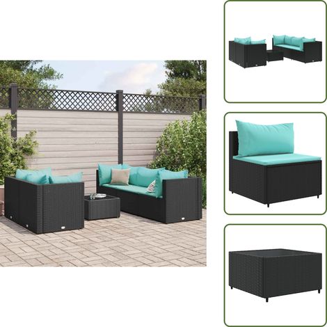 The Living Store Set Mobili da Giardino 6 pz con Cuscini in Polyrattan Nero - Divano angolare
