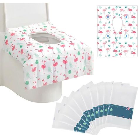 Protege Cuvette WC Jetable, 10 Tapis de Papier de Siège de Toilette Portable Flamingo Pattern Autocollant Emballage Individuel Tapis de Toilette pour Grande Toilette Publique Voyage d'hôtel (1/5)