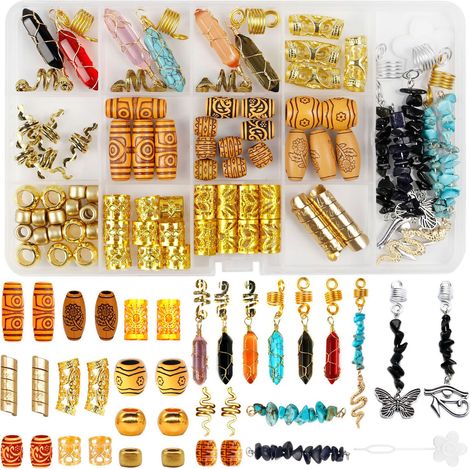 Chaînes et pendentifs en alliage pour dreadlocks, bagues décoratives, accessoires cheveux torsadés, lot de bijoux de coiffure. (1/5)