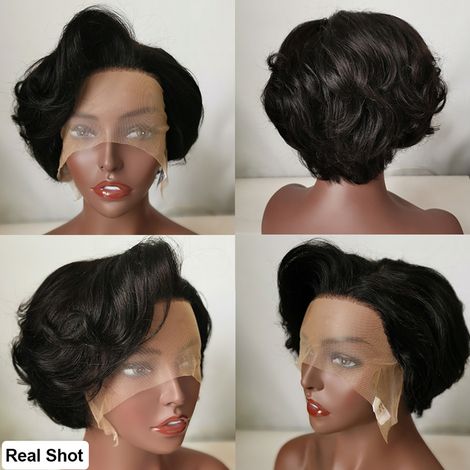Perruque Cheveux Humains Pixie Bouclée Courte pour Femme, Bob Lisse Naturel, Coiffure Chic Quotidien, Taille Réglable, Coupe Moderne (1/5)