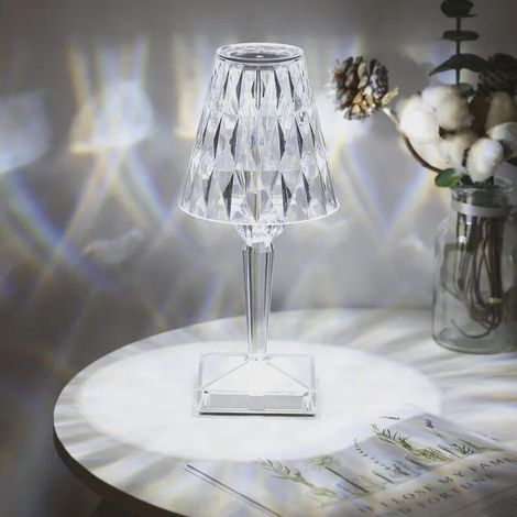 Lampe De Table En Cristal De Diamant, Lampe De Chevet De Chambre En Cristal Rechargeable Par Usb, Temperature/Luminosite Reglables, type tactile (1/5)
