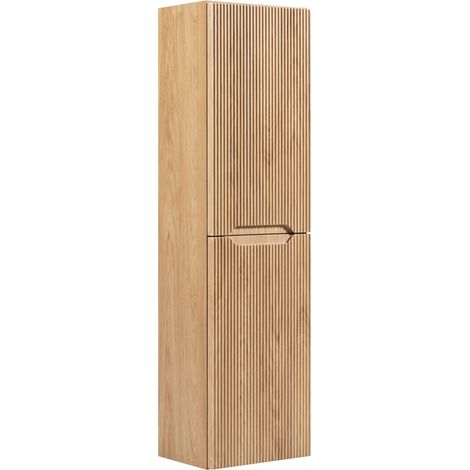 Meuble colonne de salle de bain suspendu 2P L.35 x H.130 cm effet chêne Hikora NOVO Furnidea (1/5)