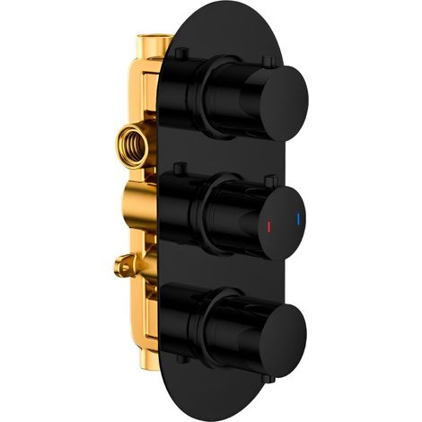 RAK Thermostatic Round 2 Outlet Concealed Shower Valve Triple Handle - Black (1/2)