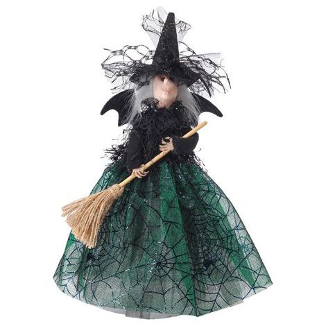 Poupée sorcière d'Halloween pour décoration de bureau, balai d'horreur, ornements pour une ambiance magique