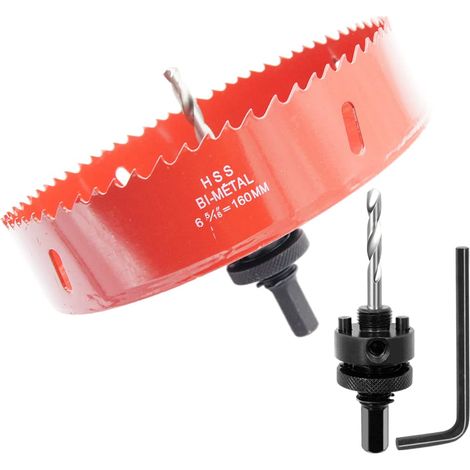 Scie cloche 160mm, mèche cloche à arbre pour usage intensif, foret 4341, outil de perçage pour percer des trous dans différents types de bois, aluminium, PVC, etc. (1/5)