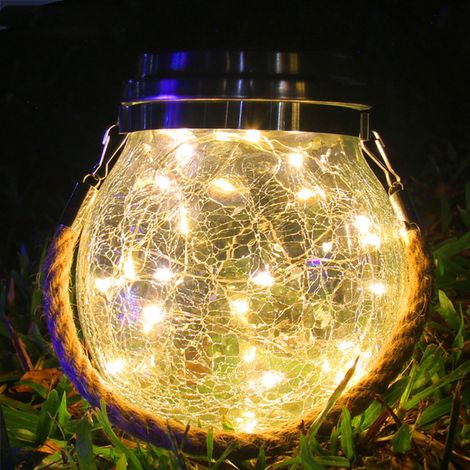 Lampe à craquer solaire, éclairage extérieur, éclairage de cour, lampe bouteille, lampe suspendue, lampe à vœux, lampadaire en verre bordé, lampe bouteille LED à craquer 30, blanc chaud. (1/5)