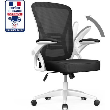 Fauteuil de Bureau Xhomrattan, Chaise Ergonomique à roulette, Hauteur Ajustable, Soutien Lombaire Dossier Règalable, Poids Max 150kg,Noir et blanc