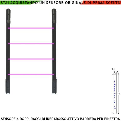 Barriera Infrarossi Attivi 4 Multifasci Segnalazione Allarme Rispetto a Quanti Fasci Interrotti Secondo Programmazione Relè Libero Tamper Esclusione Led e Cicalino Alimen. 12 V Misure H760XL30XP30 mm (1/4)