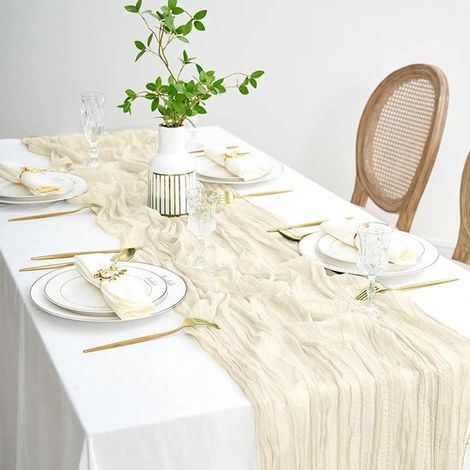 Runner da tavola 90 x 400 cm, decorazione boho per la tavola, runner in tessuto, tovaglia a rete, decorazione per matrimoni, feste e compleanni. (1/5)