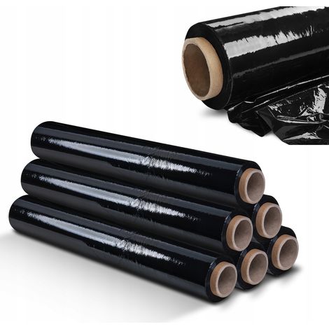 KADAX 6er-Set schwarze Stretchfolie, 300 x 50 cm, 3 kg, für Möbel, Lager, Transport, starke Verpacku
