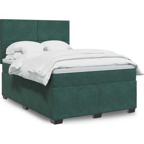 vidaXL Sommier à lattes de lit et matelas Vert foncé 160x200cm Velours (1/5)