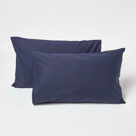 HOMESCAPES Navy Cotton Kids Pillowcases 40 x 60 cm 200 Thread Count, 2 Pack - Navy