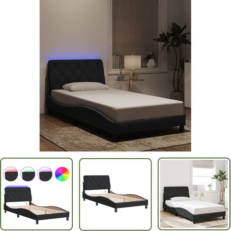The Living Store Bettgestell mit LED-Leuchten Schwarz 100x200 cm Samt - Samtsofa - Bettrahmen Schwarz - Doppelbett - Boxspringbetten - Luxusbett (1/5)