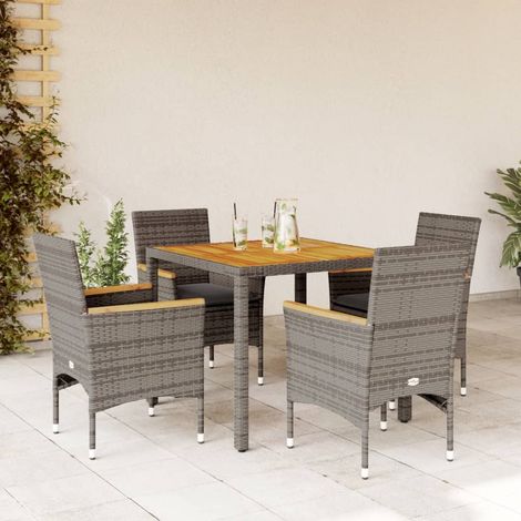 Ensemble à manger de jardin et coussins 5 pcs-Salon de jardin gris rotin acacia (1/5)