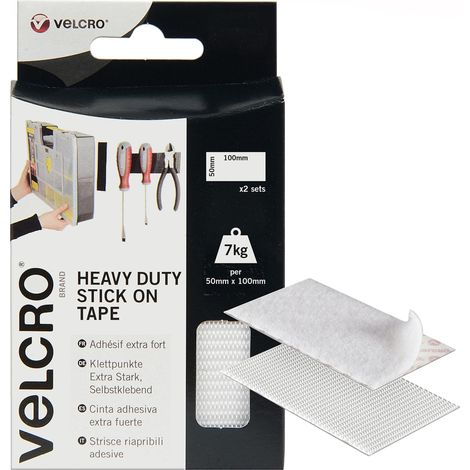 VELCRO Strisce adesive bianche resistenti di marca, 50 mm x 100 mm, nastro autoadesivo con gancio, strisce biadesive industriali extra resistenti, perfette per casa, ufficio e garage, 1 confezione (2 (1/5)