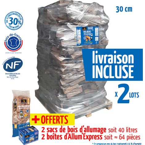 Woodstock – Bois de chauffage haute performance – Lot de 2 ballots 2000 dm3 – Bûches 30cm 100% feuillus durs – Allumage offert (1/4)