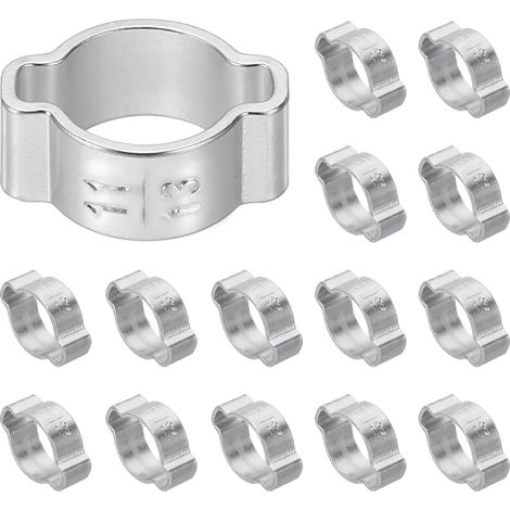 CCYKXALot de 22 colliers de serrage à double oreille, 11–13 mm en acier inoxydable 304, anneaux de sertissage, colliers de serrage pour tuyaux de carburant (1/5)