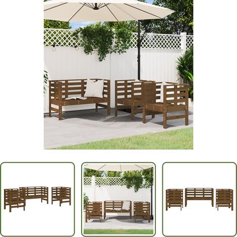 Gartenbank -  3-tlg. Garten-Lounge-Set Honigbraun Massivholz Kiefer (1/5)