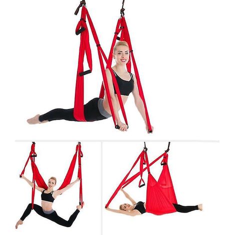 Aktive Seiden-Hängematte und Schaukel für Aerial Yoga zur Verbesserung von Umkehrhaltungen, Flexibilität, Stärkung der Rumpfmuskulatur und Linderung von Rückenschmerzen – Sensorische Schaukel – Rot