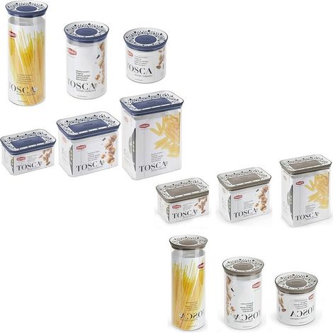6 Barattoli per conservare alimenti spezie sale zucchero caffe'da cucina camper campeggio ristorante rettangolari e rotondi - colorigenerali: BLU (1/5)