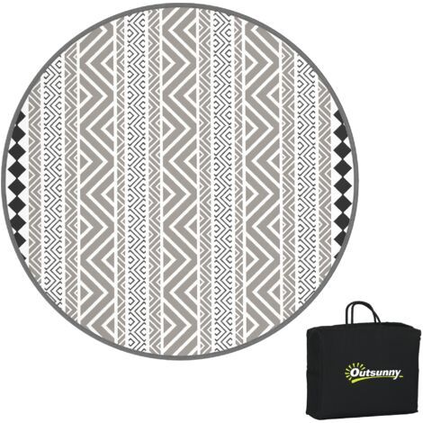 SABIR Tapis rond pour l'extérieur Ø180 cm Tapis réversible avec bordure et sac de transport imperméable pour terrasse balcon (1/5)