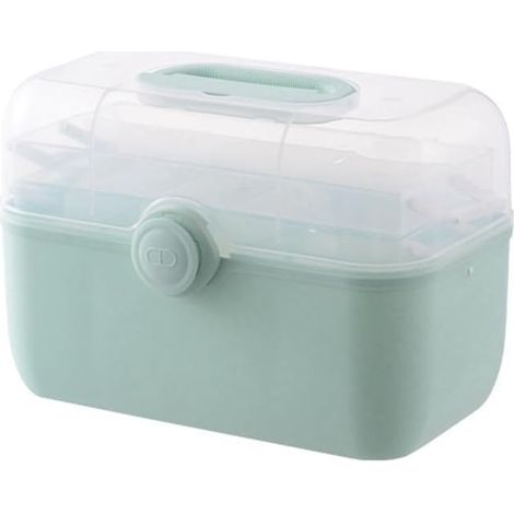 Boîte de rangement de médicaments familiaux de grande capacité, kit portable, rangement de médicaments, boîte de rangement en plastique vert (1/5)